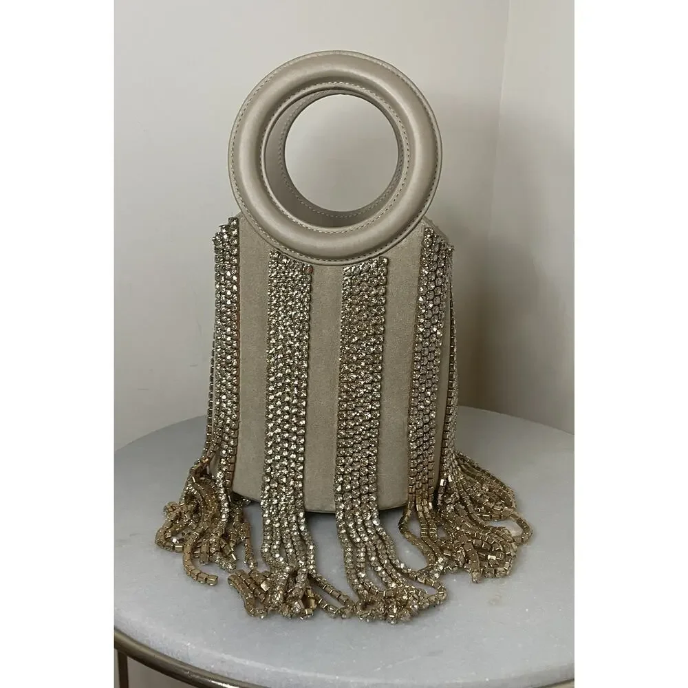 cult gaia Nude Crystal Fringe Wristlet with Circular Handles - Picture 8 of 16